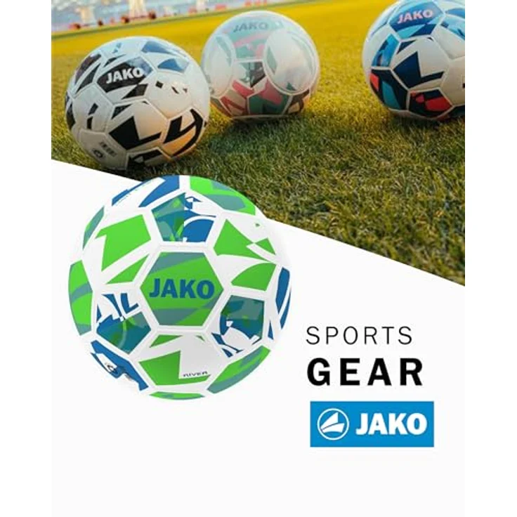 JAKO Lightball River, Fußball Größe 5, formstabil und maschinengenäht, weiß/neongrün/mint, 290g – Bild 2