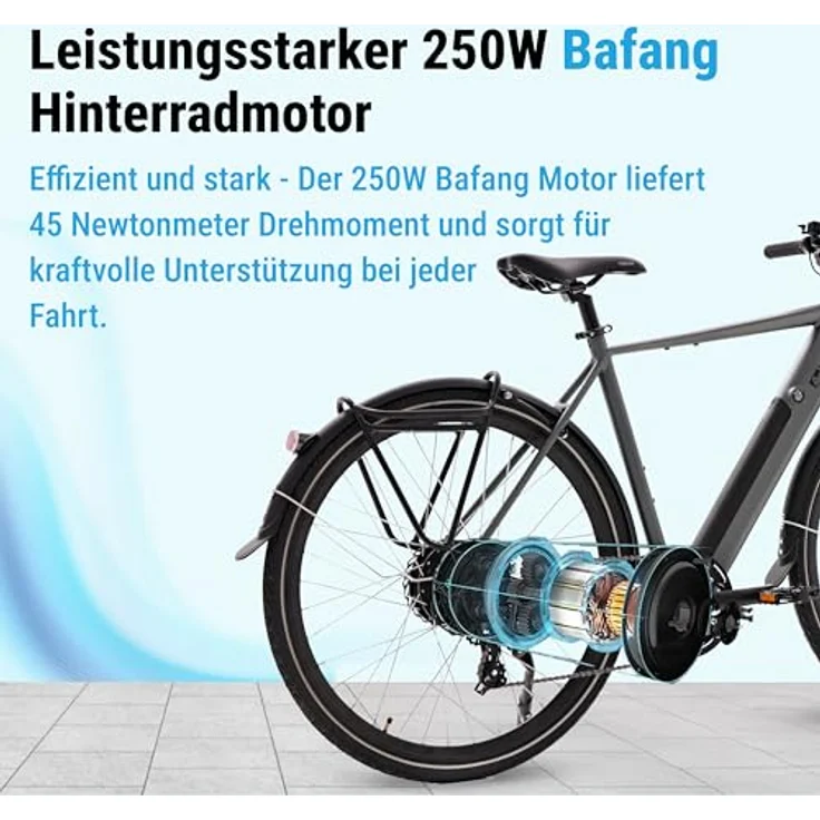 AsVIVA E-Bike BC1-C, 28 Zoll Pedelec mit 250W Bafang Heckmotor, 10,5Ah Akku, 7-Gang Kettenschaltung, hydraulischen Scheibenbremsen und USB-Ladefunktion – Bild 3