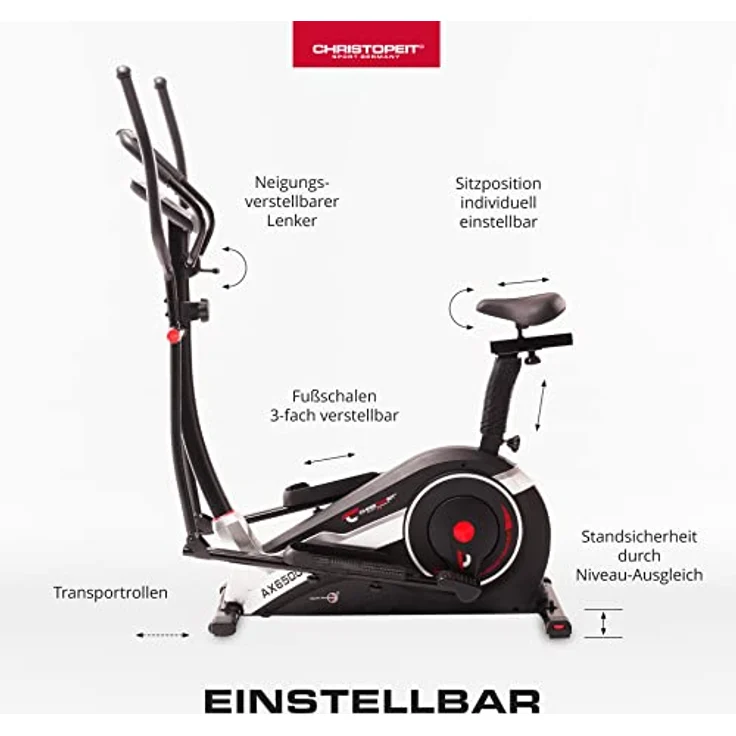 Christopeit Sport Hybridtrainer AX 6500 Schwarz 2in1 – 10-stufiger Widerstand, mit Magnet-Bremssystem, bis 150kg Gewicht – Bild 3