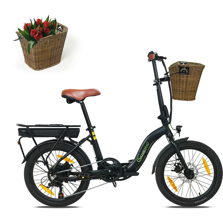 SachsenRad E-Folding Bike F2 Farmers, Klapprad mit Lenkerkorb, 250W Motor, 13Ah Akku, LED-Lichter und Alarmanlage, faltbar