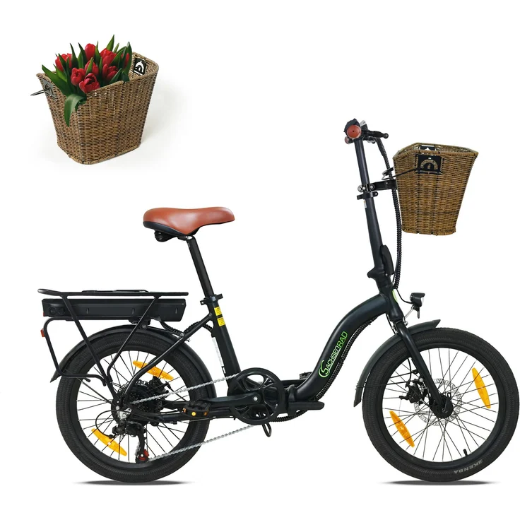 SachsenRad E-Folding Bike F2 Farmers, Klapprad mit Lenkerkorb, 250W Motor, 13Ah Akku, LED-Lichter und Alarmanlage, faltbar