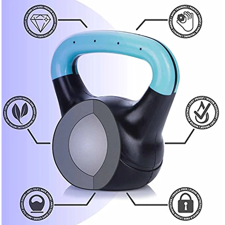 Body & Mind® Kettlebell Kugelhantel 2-20 kg - Workout Gewicht-Hantel für Kraft-Training - Profi Fitness Schwunghantel aus Kunststoff (b - 3 kg) – Bild 4