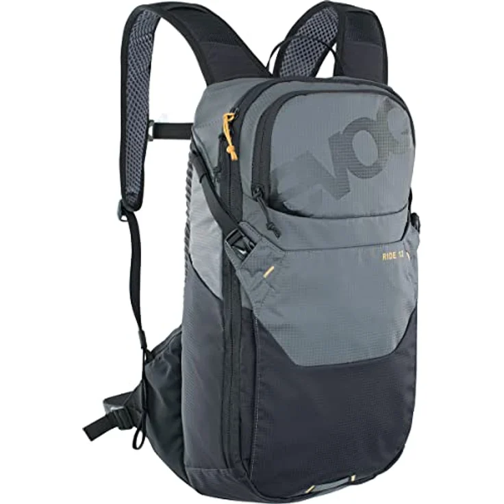 EVOC RIDE 12 Protektor Fahrradrucksack, Trekkingrucksack mit AIR-PAD-Rückenpolsterung, cleverem Taschenmanagement und 2l Trinkblase, Carbon Grau / Schwarz – Bild 4