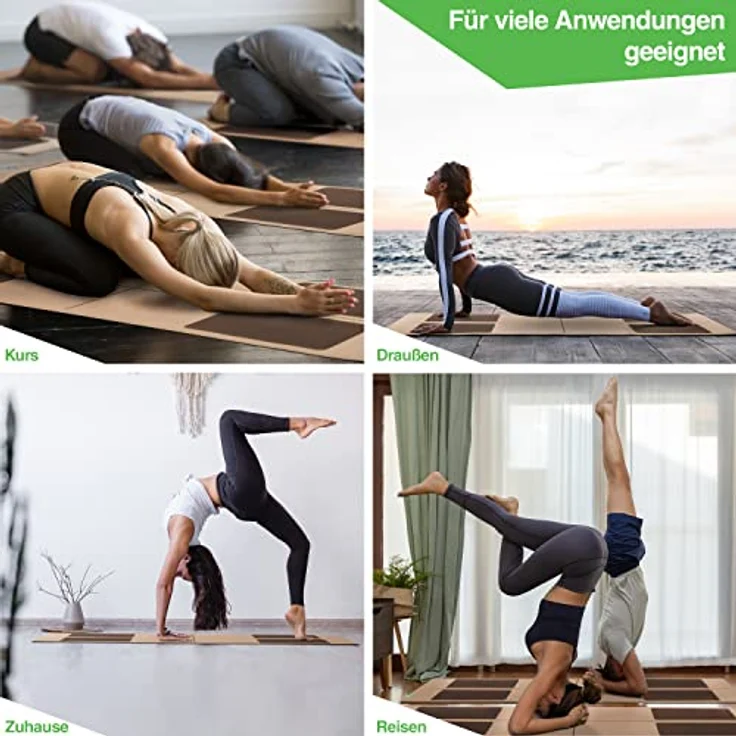 BACKLAxx® Yogamatte Kork mit Naturkautschuk - Yoga Matte nachhaltig, schadstofffrei, Yogamatte rutschfest, Fitnessmatte mit Anti-Rutsch-Zonen inkl. Tragegurt, Turnmatte für Yoga und Matte Sport – Bild 5