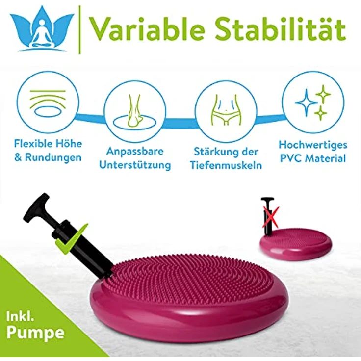 ZenOne Sports Balancekissen, orthopädisches Sitzkissen, Balance Board, Noppenkissen für aufrechte Haltung, Fitness-, Reha-, Balance- & Krafttraining, inkl. Pumpe, E-Book & Workout-Guide & -Video – Bild 4
