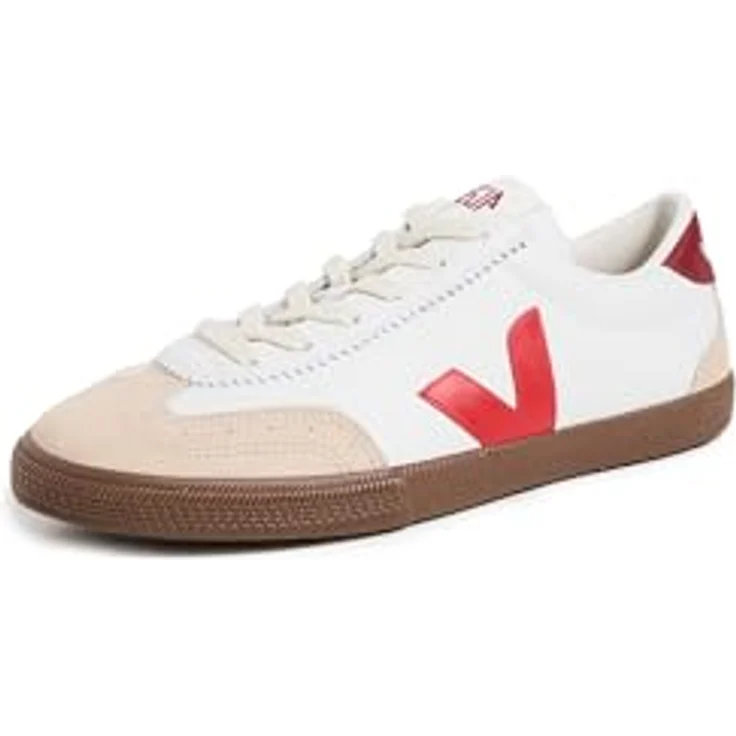 Veja Volley O.T. Laufschuhe für Frauen, Rindsleder im 70er Jahre Retro-Look, Weiß Rot, Größe 8 UK - 41 EU - 10 US – Bild 1