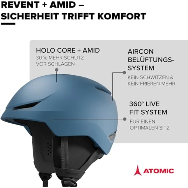 ATOMIC REVENT LITE Skihelm, Blau, Größe 59-63, 360° Fit System, Aircon Belüftung, Holo Core für maximale Stoßdämpfung – Bild 2