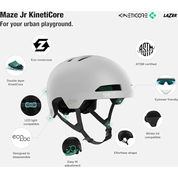 Lazer Sport Maze Jr KinetiCore, Velohelm für Kinder (50 - 56 cm) mit erhöhtem Rotationsschutz, brillenkompatibel – Bild 3