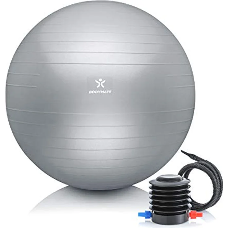 BODYMATE Gymnastikball Sitzball Trainingsball mit GRATIS E-Book inkl. Luft-Pumpe, Ball für Fitness, Yoga, Gymnastik, Core Training, für starken Rücken als Büro-Stuhl Silber 85cm – Bild 1