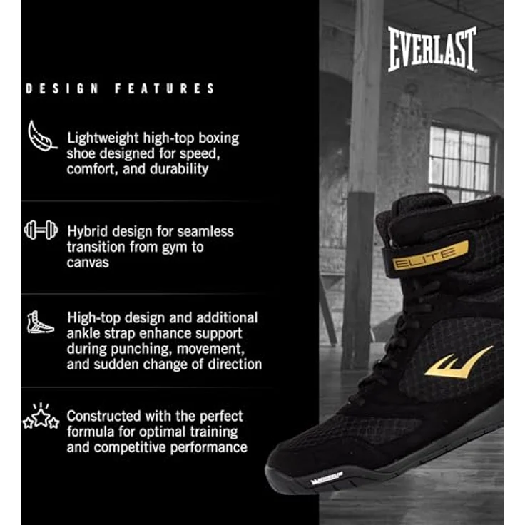 Everlast Elite 2 Boxing Shoes, Boxschuhe in Schwarz, EU 46 mit optimalem Grip und atmungsaktivem Material – Bild 4