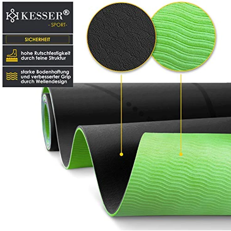 KESSER® Gymnastikmatte mit Tragegurt rutschfest TPE Yogamatte Gepolstert & rutschfest Fitnessmatte, 183 x 61 Trainingsmatte für Fitness Sportmatte, Pilates & Gymnastik Workout extradick – Bild 4