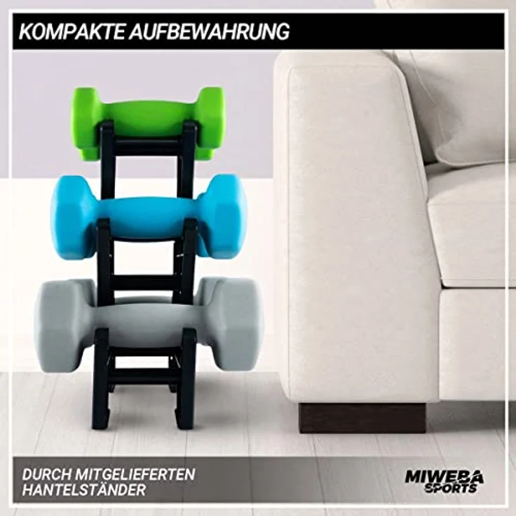 Miweba Sports Neopren/Vinyl Hantelset/Hantelständer | 𝐏𝐫𝐨𝐟𝐢 Hantel - Hexagon Hanteln Sets 1.0-3.0 Kg - Kurzhanteln - Kurzhantel Set - Gymnastikhanteln - Hantel Set - Dumbbell – Bild 5