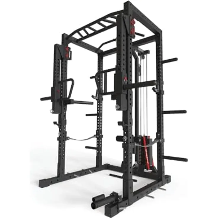 Atletica R7-Helix Power Rack | 120kg Stack Weight | Latzug, Jammer Arms, Safety Straps, J-Hooks, Dip/Pull-Up Bar, Landmine, 219cm Höhe, schwarz