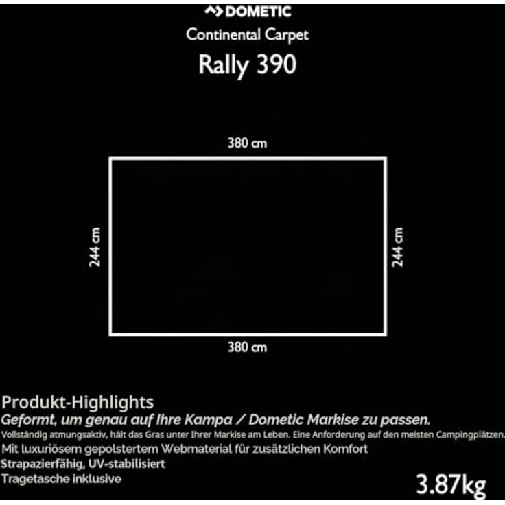 Kampa Vorzeltteppich 250 cm x 390 cm, atmungsaktiv und exquisit für Caravan-Nutzung – Bild 2