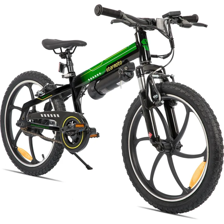 Hiland 20 Zoll Elektro-Mountainbike für Kinder, 250W Motor, 5,2 Ah herausnehmbarer Akku, Vorderradfederung, V-Bremsen, Ein-Gang-E-Bike, Hellblau