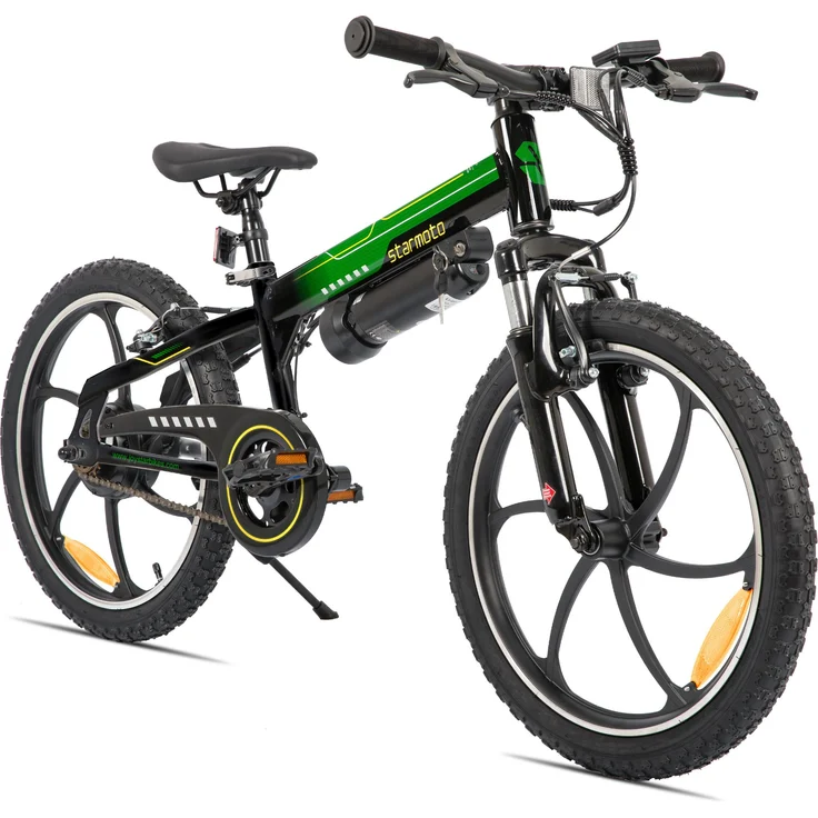 Hiland 20 Zoll Elektro-Mountainbike für Kinder, 250W Motor, 5,2 Ah herausnehmbarer Akku, Vorderradfederung, V-Bremsen, Ein-Gang-E-Bike, Hellblau