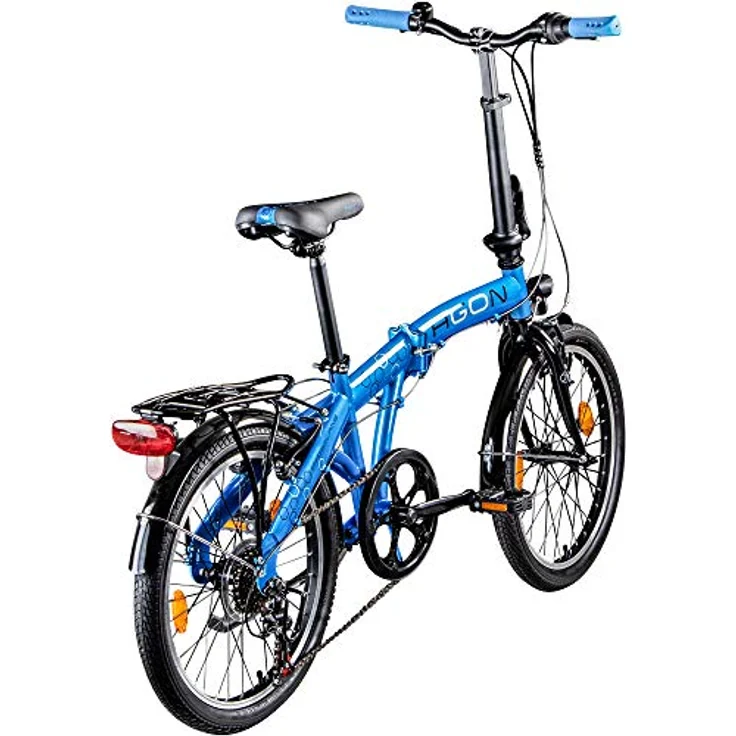 AGON Parklane Klapprad, 20 Zoll Faltrad mit 6 Gängen, Urban Bike, blau, für Körpergrößen 150-185 cm, StVZO geprüft, mit V-Bremsen, Beleuchtung und Gepäckträger – Bild 3