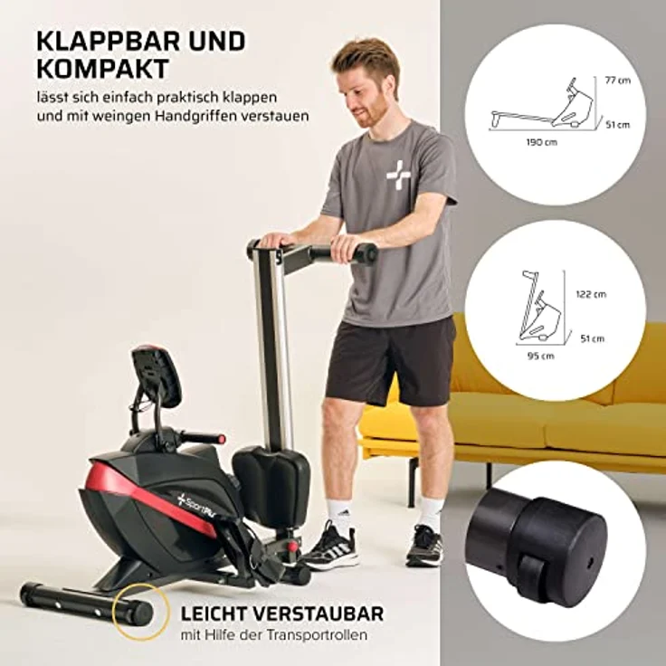 SportPlus| Rudergerät für zuhause| Designed in Germany, klappbar, leises Magnetbremssystem, 8 Widerstandsstufen, Schwungmasse 8kg – Bild 5
