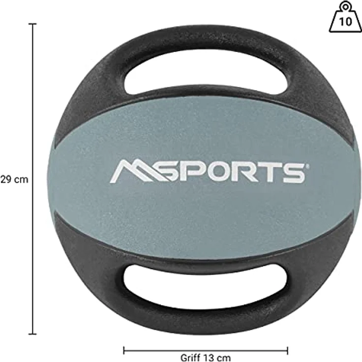 MSPORTS Medizinball Premium mit Griffe 1 – 10 kg – Professionelle Studio-Qualität Gymnastikbälle (10 kg - Hellgrau) – Bild 5