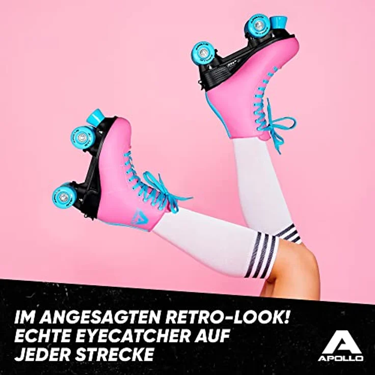 Apollo Rollschuhe Retro Discoroller, verstellbare Disco Roller Skates, größenverstellbar Rollerskates, Retro Design, Schwarz – Bild 6