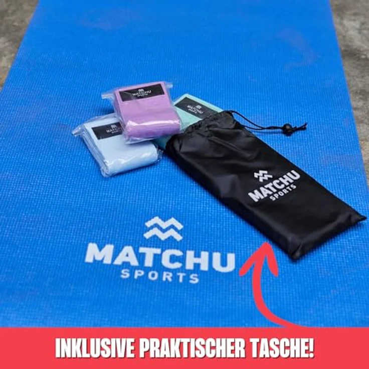MATCHU Booty Bands 3er Set, Glute Bands mit 45/65/75 KG Widerstand, bequemes Textil, inkl. Tragetasche, tiel/lila/blau – Bild 4