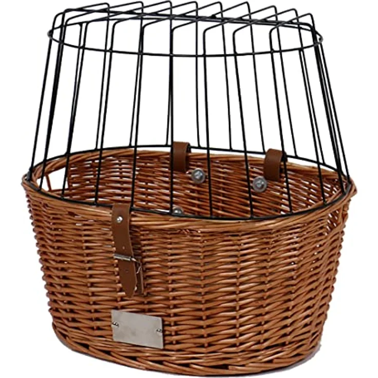 duvoplus Fahrradkorb Provence, handgeflochtene Weide, 35 x 55 x 49 cm, max. 13 kg, stabil, mit komfortablem Kissen und Schutzgitter, einfach zu montieren – Bild 1
