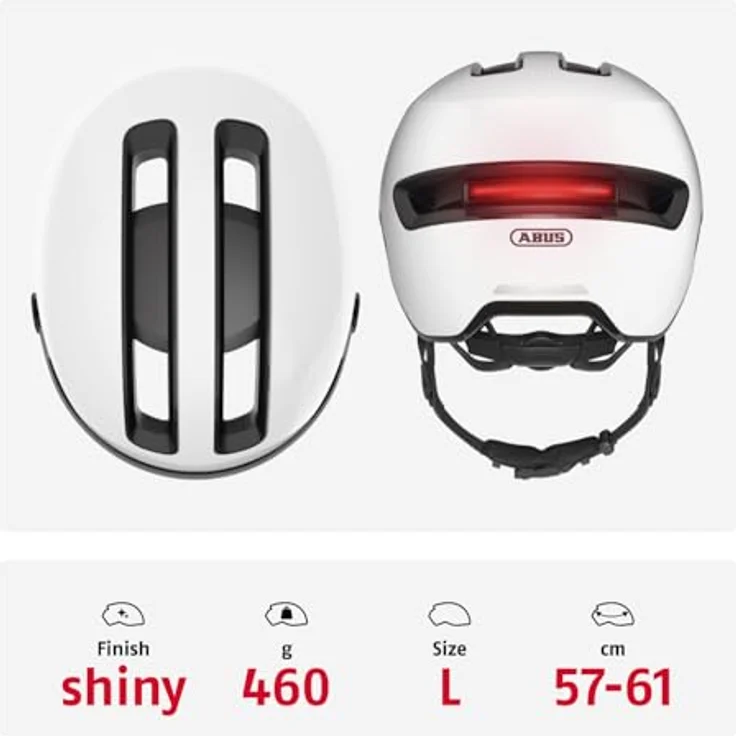ABUS Stadthelm HUD-Y ACE, Fahrradhelm mit Visier und aufladbarem magnetischem LED-Rücklicht, für Damen und Herren, Weiß Glänzend, Größe L – Bild 3
