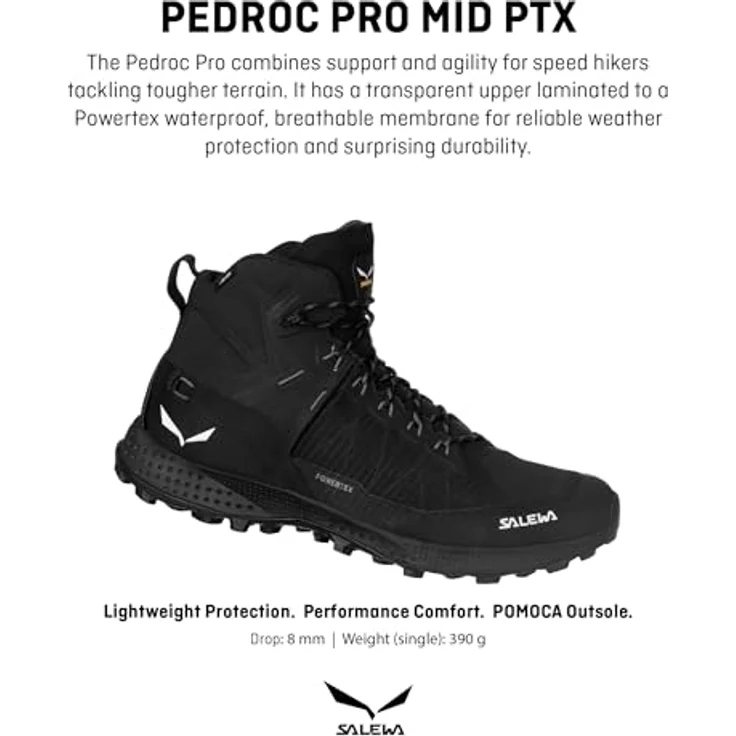Salewa Pedroc Pro Mid PTX, halbhoher Speed Hiking-Schuh mit wasserdichter Powertex-Membran, schwarz – Bild 2