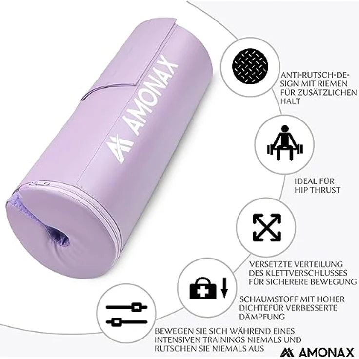 AMONAX Hip Thrust Langhantel Polster, Extra Dicke Barbell Pad, Strapazierfähiges Gym Zubehör, Fitness Polster für langhantel, langhantelpolsterung für Fitness Zubehör Damen und Herren (Lila) – Bild 2