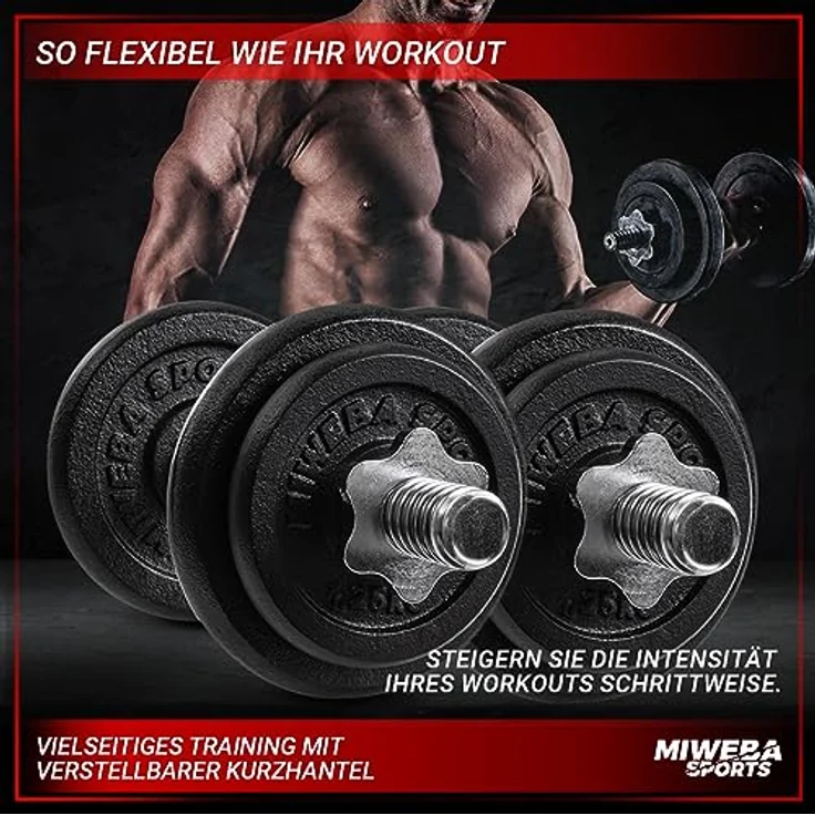Miweba Sports Kurzhanteln MKH110 2er Set | 20kg - 𝐏𝐫𝐨𝐟𝐢 Hantelset - 2 Hanteln für Frauen und Männer - Gusseisen Kurzhantelset - Hantel Set - Kurzhantel - Griff ergonomisch - Gewichte (2x 10kg) – Bild 3