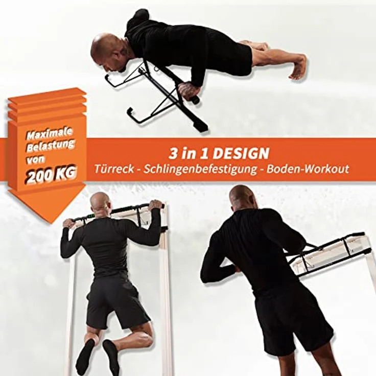 DH FitLife Klimmzugstange Türrahmen ohne Schrauben | Pull up bar Doorway | Rückentrainer inkl. Schlingentrainer | Für Tür 70-92cm, Schwarz – Bild 2