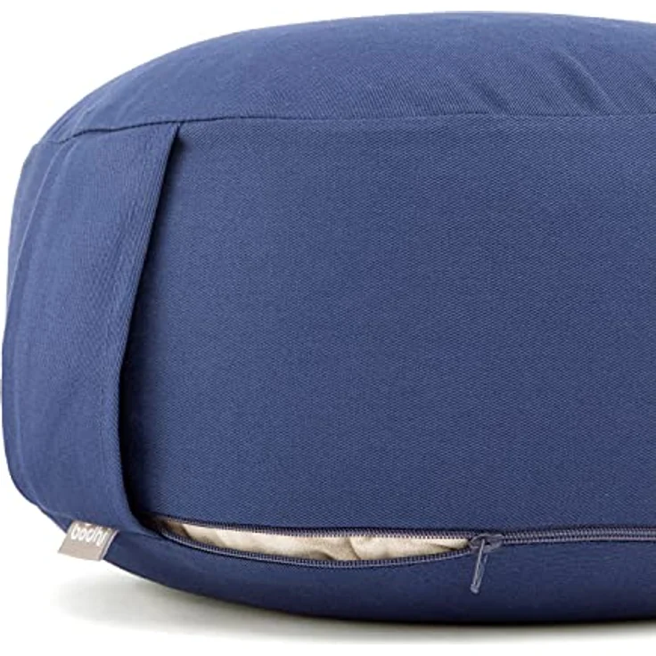 Bodhi Meditationskissen Rondo ECO | Yogakissen mit Bio Dinkelfüllung | Bezug aus 100% Baumwolle | Waschbarer Bezug mit praktischer Trageschlaufe | Höhe 20 cm (dunkelblau) – Bild 2