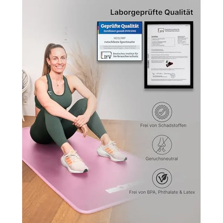 NEOLYMP Fitnessmatte, Yogamatte in Pink mit Tragegurt und Trainingsbuch inklusive Übungseinheiten – Bild 7