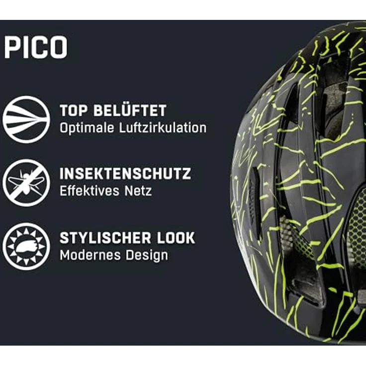 Alpina Kids Pico Black - Neon Yellow Gloss, Größe 50 - 55 cm - Fahrradhelm, Farbe Schwarz – Bild 3