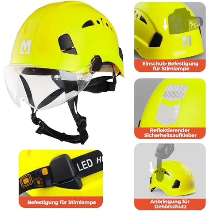 Mustbau Kletterhelm HSE06S, mit gefütterten Schaumstoffpolstern, abnehmbaren Schweißband und optimaler Belüftung, für Bergsteigen, BAU und Gartenarbeit, Grün – Bild 5