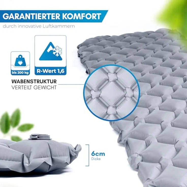 NORDMUT Isomatte Ultraleicht, aufblasbare Camping Luftmatratze mit Reparaturset, wetterfest, kleines Packmaß, grau – Bild 4