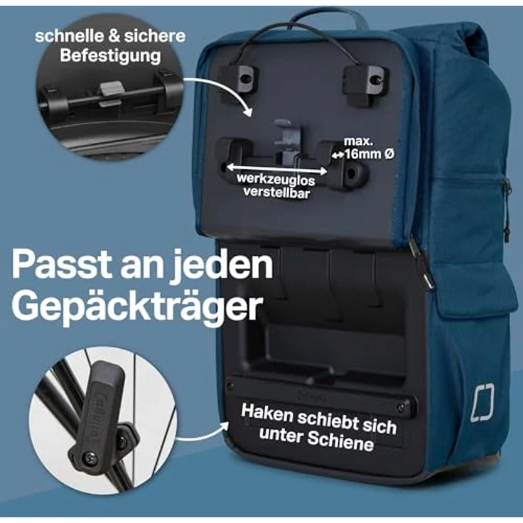 otinga Flip V3 Fahrradtasche Rucksack, 34L Volumen, wasserdicht, umbaubar in 3 Sekunden, mit Organizer und Flaschenfach – Bild 3