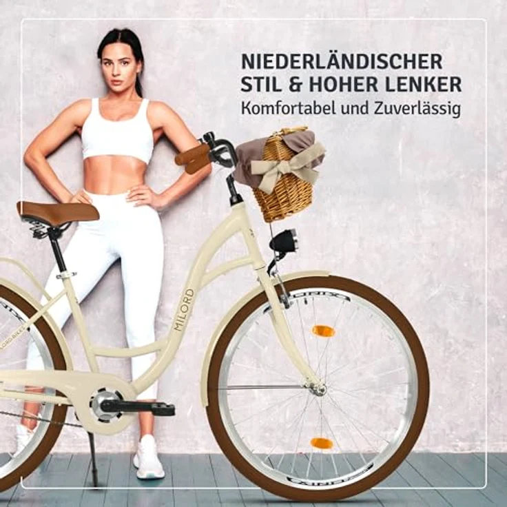 Milordbikes City-Fahrrad, Braun-Creme, 46 cm, Metallrahmen, 700C x 35 mm Reifen, inklusive Pedale und Lenker – Bild 4