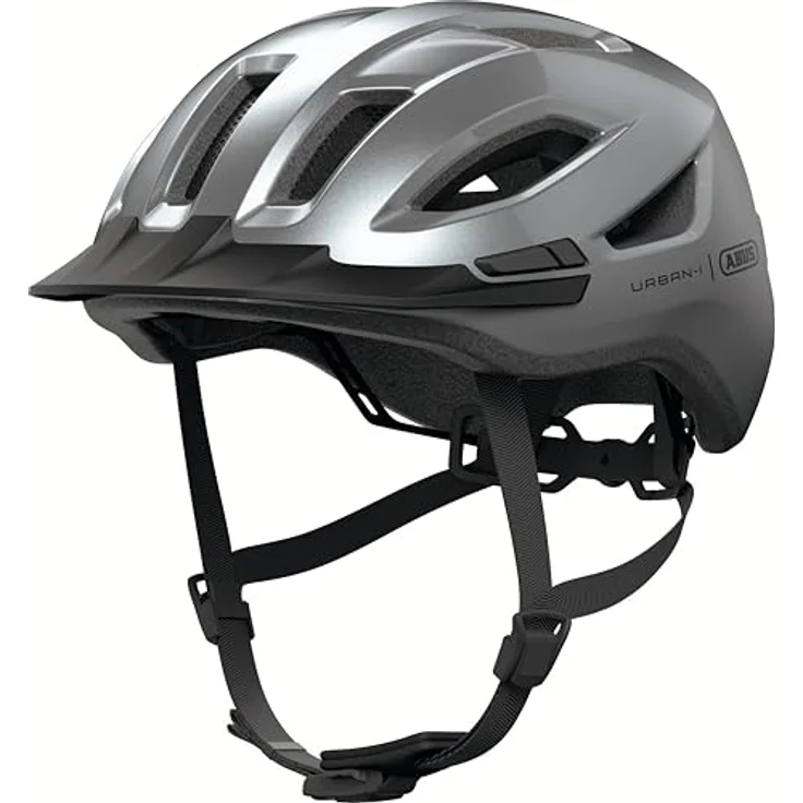 ABUS Urban-I 4.0, Fahrradhelm mit aufladbarem Rücklicht, 2 Leuchtmodi, Zopf-Öffnung, magnetischem Verschluss, Größe M, silber – Bild 5