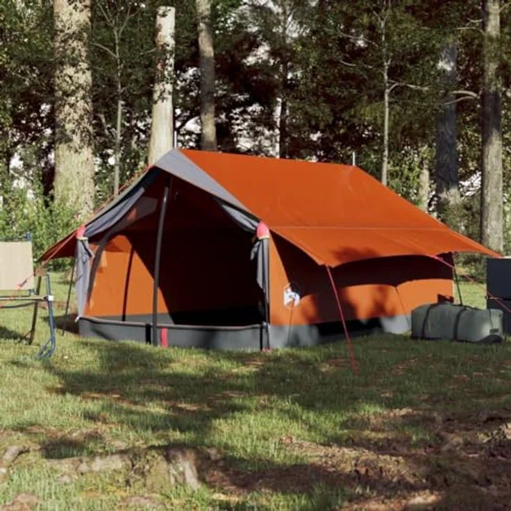 vidaXL Campingzelt, Trekkingzelt für 2 Personen Wasserdicht mit Insektenschutz, Leicht Tragbar - Grau Orange – Bild 4