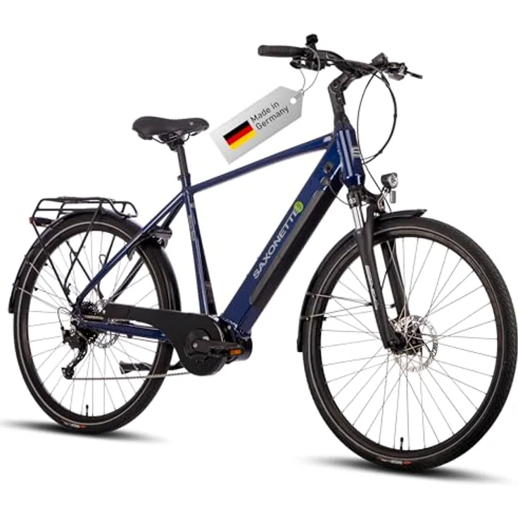 SAXONETTE E Bike Elektrofahrrad Herren mit 36V 11,4Ah 418Wh Akku, 120KM Reichweite, 9 Gäng Pedelec Herren Full Suspension, Mittelmotor 70NM, Größe 54cm