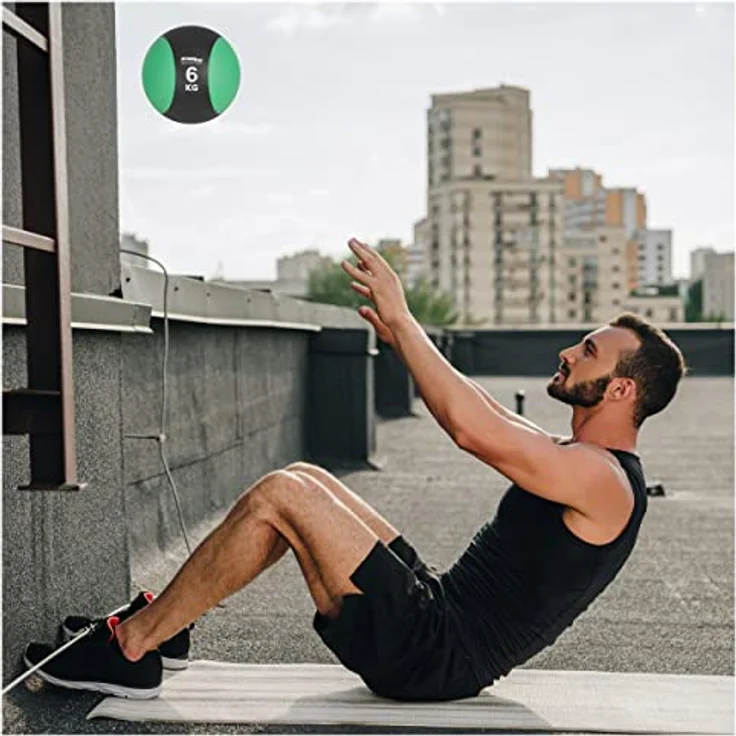 Sport-Tec Medizinball-Set 6-TLG., 6-10 kg inkl. Ständer, hochwertiger Gummi, rutschfeste Oberfläche, vielseitiges Ganzkörpertraining, Sport-Tec – Bild 4