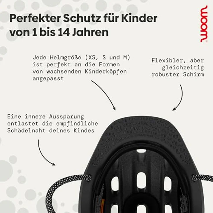 woom Ready Kinderhelm, verstellbarer und sicherer Fahrradhelm mit reflektierenden Details für Kinder (1-14 Jahre) - Hellgrau - X-Small – Bild 3