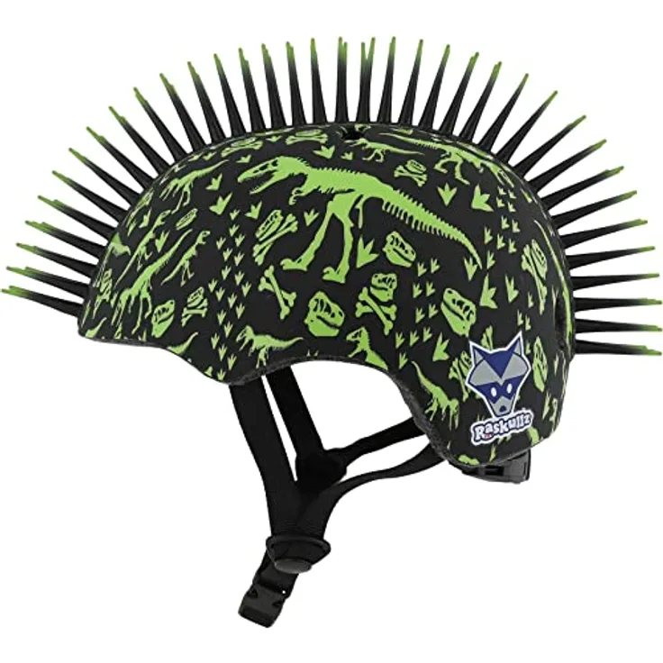 Raskullz T-rex Hawk Junior-Helm, Fahrradhelm mit 3D-Spikes und Dinosaurierdesign, Grün, One Size