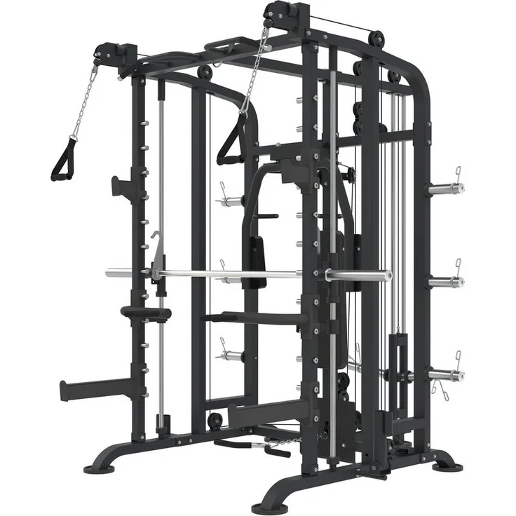 GORILLA SPORTS Kraftstation Multifunktionale, Power Rack, 50mm Stange, Latzug mit Kabelzuggriffen, 300 kg Max Gewicht - Fitnessstation, Smith Machine, Multi-Gym, Stahlrahmen
