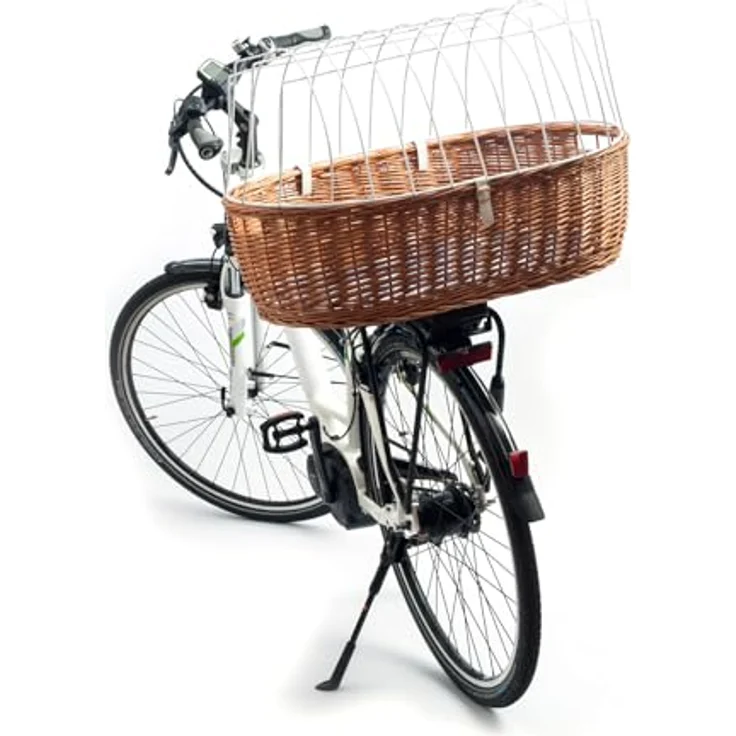 Aumüller Tierfahrradkorb, Fahrrad-Transportkorb für Hunde, Gepäckträgermontage mit Sicherheitsdrahtkuppel und waschbarer Einlage, belastbar bis 15 kg, Außenmaße: L 74 cm × B 51 cm × H 24 cm (ohne Gitter), H 48 cm (mit Gitter), Innenmaße: L 69 cm x B 48,5 cm x H 19 cm – Bild 1