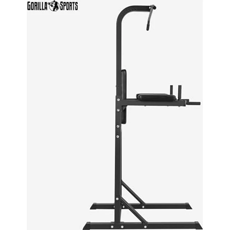 GORILLA SPORTS® Power Tower Klimmzugstation, multifunktional mit Dip-Station, gepolsterter Rückenlehne, schwarz, für Zuhause, max. Belastbarkeit 90 kg – Bild 3