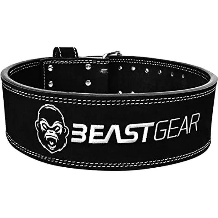 Beast Gear PowerBelt – Premium Powerlifting Gürtel mit Doppelter Dornschließe - 10,2cm x 10mm Nubukleder Kraftsport Gewichthebergürtel Nietengürtel - L