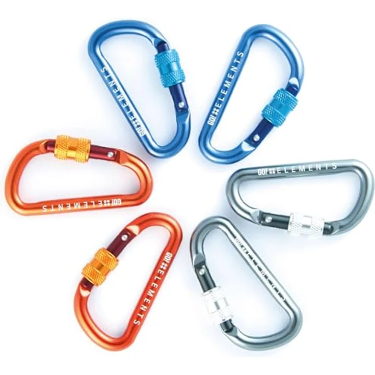 GO!elements Mini Karabiner Micro 6, multifunktional mit Schraubverschluss, 2er Pack, Farbe: Multi, ultraleicht und salzwasserbeständig – Bild 1