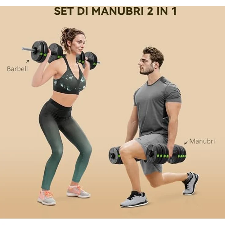 SPORTNOW Hantel-Set 2-in-1 verstellbares Gewicht, Kurzhantel- und Langhantelset für vielseitiges Training, Schwarz+Grün – Bild 3